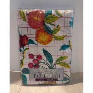 HomeTrends Vinyl Flannel Back Tablecloth 60x84 Oblong Fruit Harvest 7801 VTC NEW